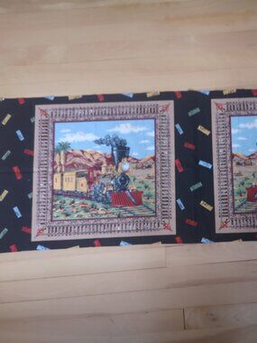Vintage Wamsutta OTC Locomotive Cut & Sew Fabric Pillow Panel / Quilt 16" x 16"